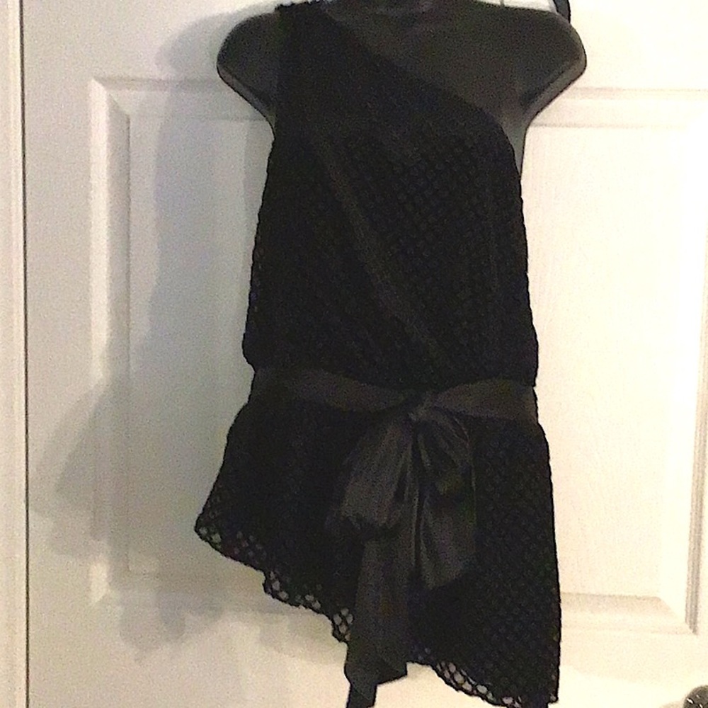 One shoulder designer blouse , Fully lined asymmetrical hem,  and satin belt